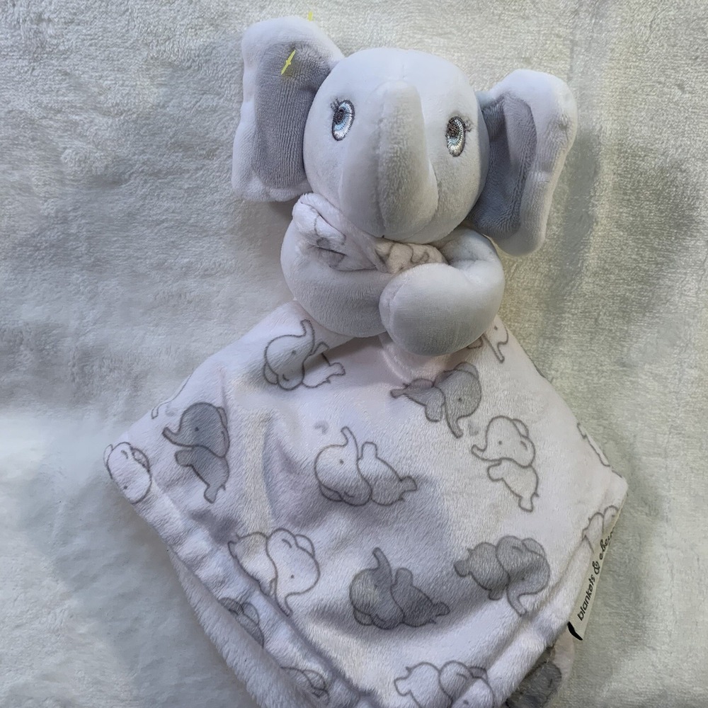 Blankets & Beyond Elephant Nunu Gray White Security Handheld‎ Lovey Plush